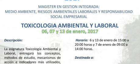 Escuela de Verano 2017: TOXICOLOGÍA AMBIENTAL Y LABORAL